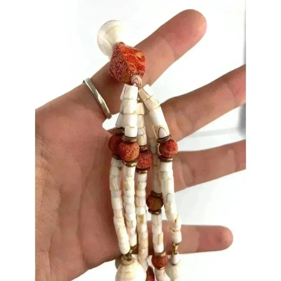 Natural Stone Seashell Beaded Necklace with Dangle Accent Long Wired Boho Style - Picture 10 of 12